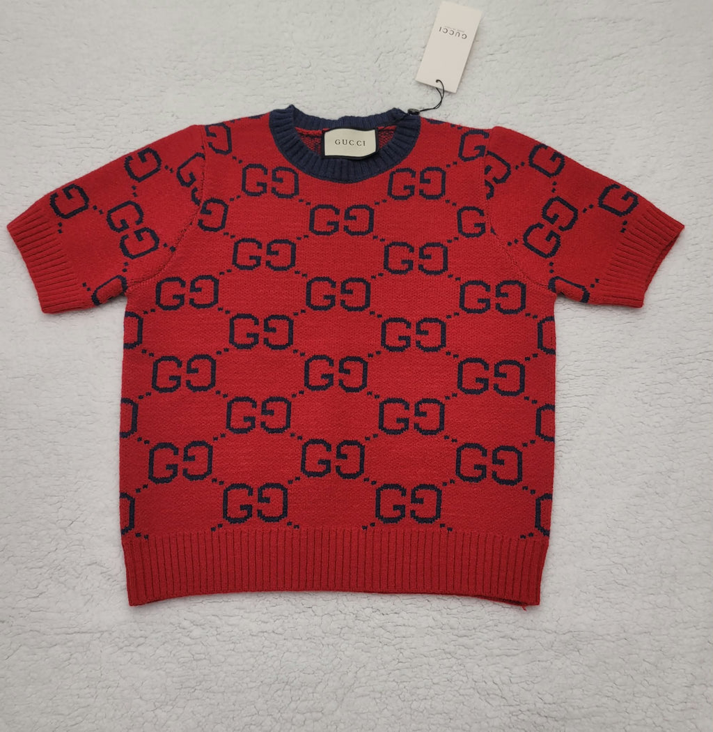 Womens Knit Sweater GGS1278 Short Sleeve Red